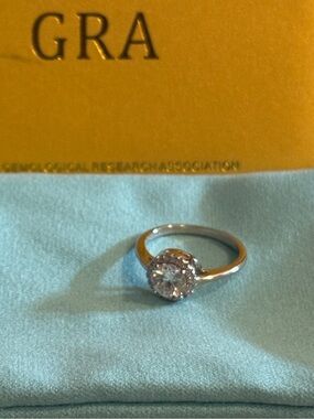 Moissanite Halo Ring in Solid Silver size 7